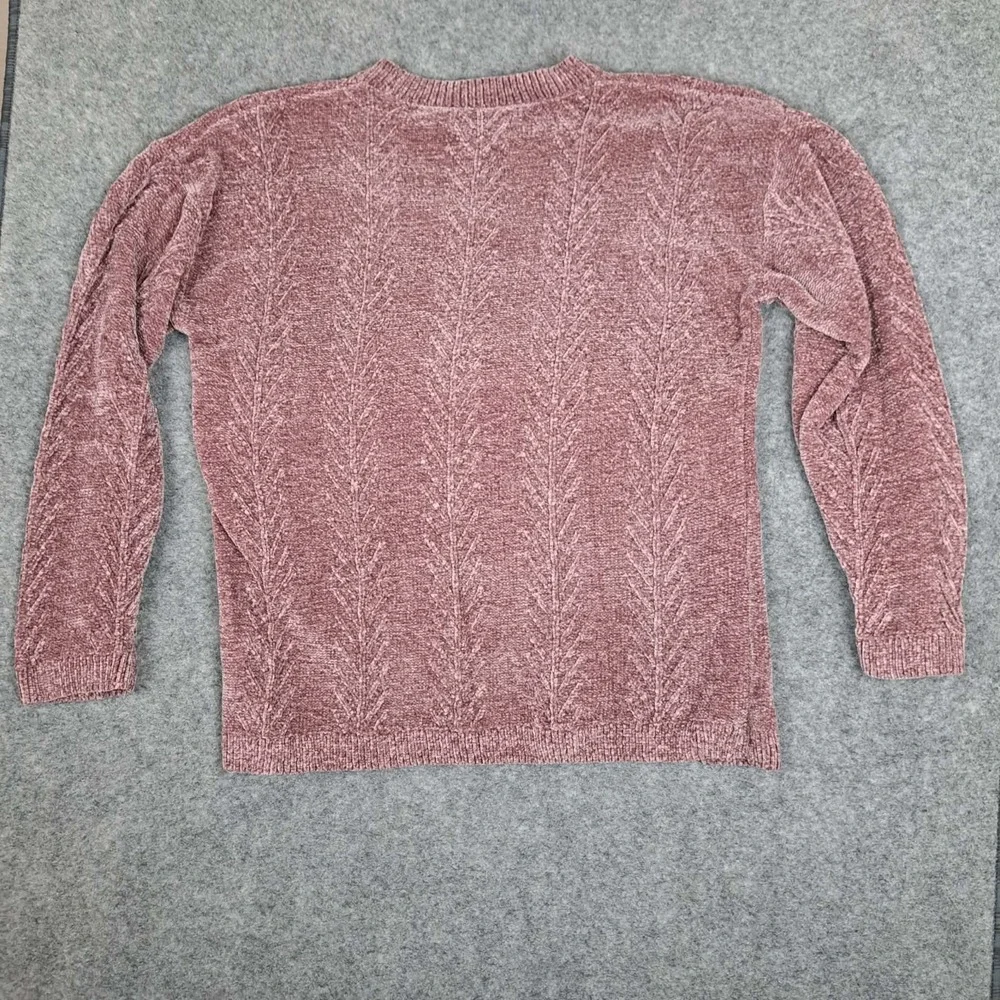 Orvis Chenille Cable Knit Sweater‎ Womens Size Large Mauve Pink Velour Crewneck